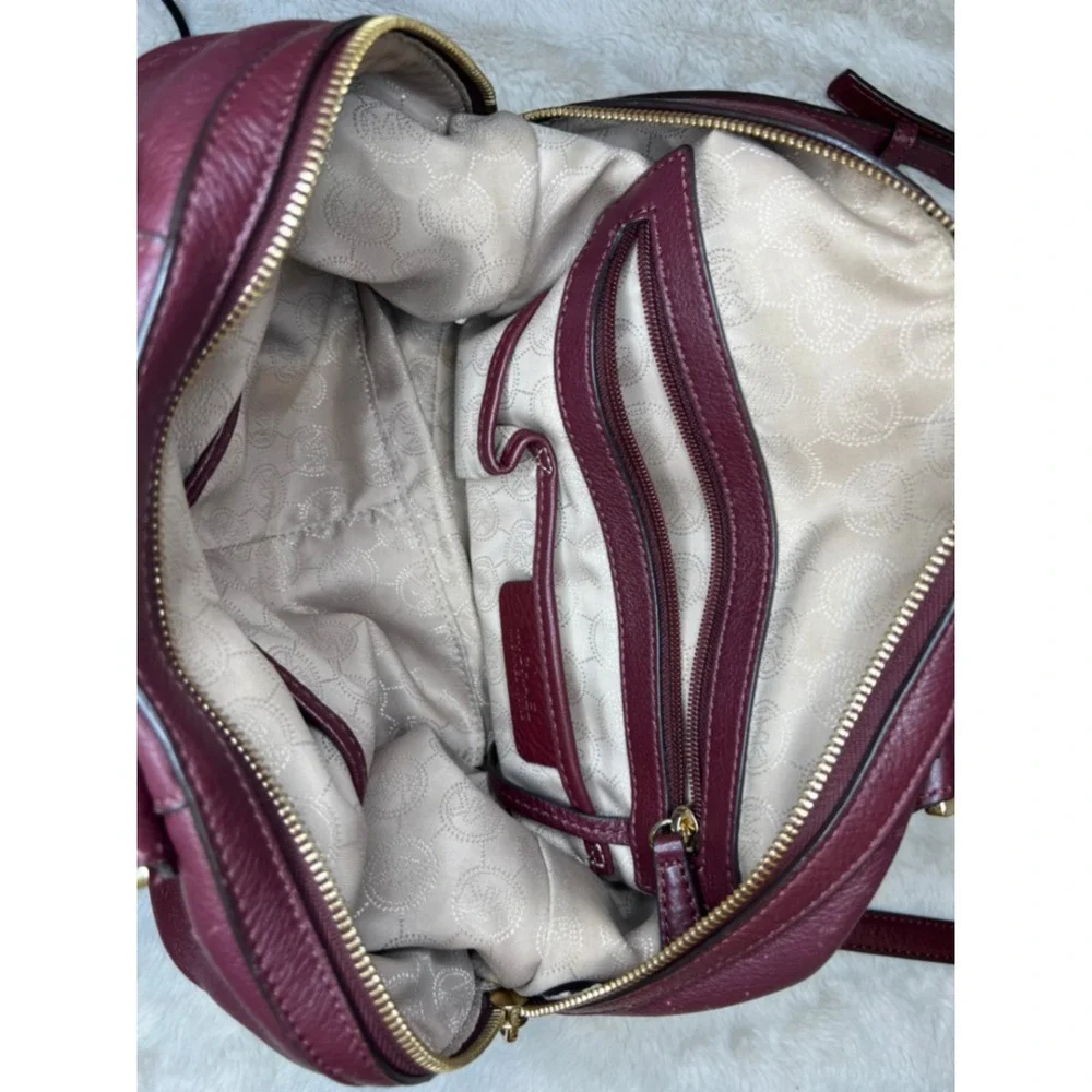 Michael Kors Womens Satchel Pebbled Leather Crossbody Bag Burgundy Medium